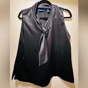 Karen Scott Black Satin Tie-Neck Blouse